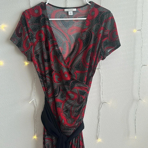 Dress Barn Surplice Wrap Swirl Dot Printed Dress​ - Picture 1 of 6